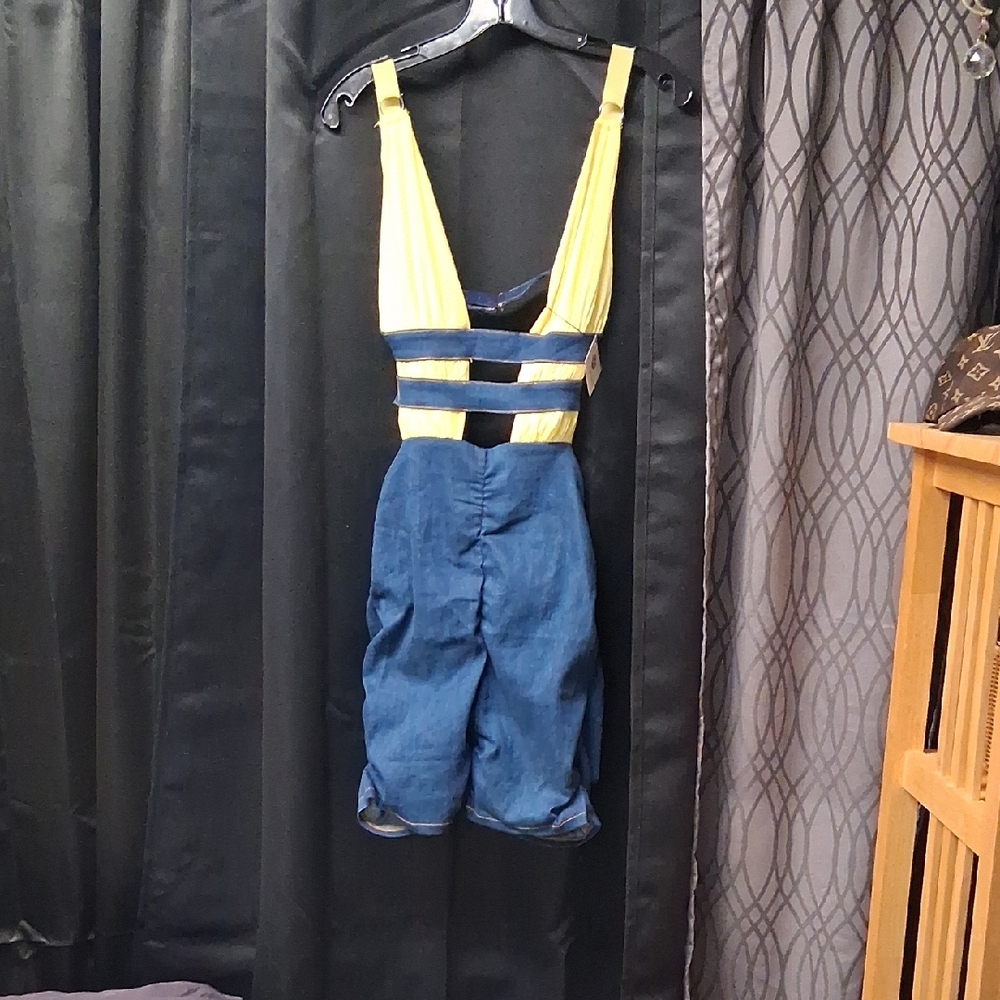 Blue and Yellow Women's Jean Shorts
